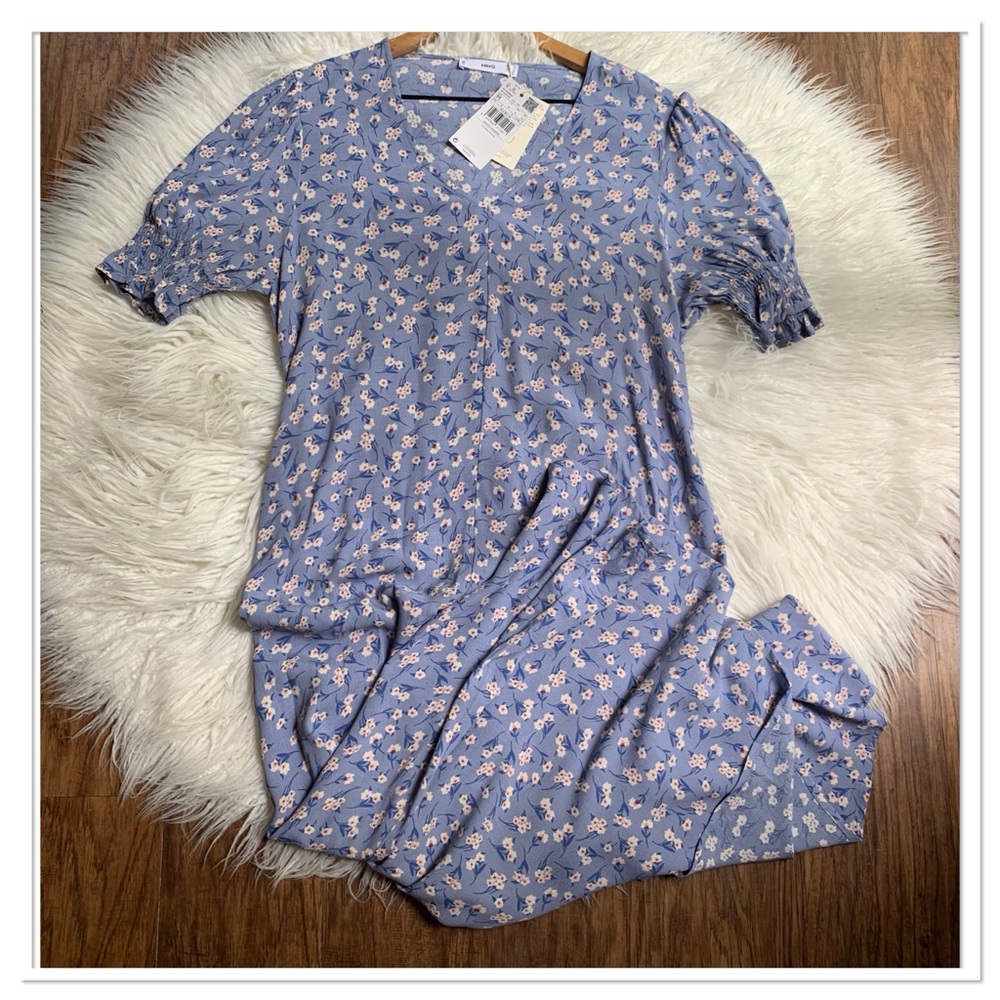 NWT Mango Flowy Printed Midi Dress Blue Medium - Picture 3 of 9